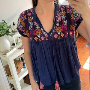 anthropologie xs embroidered top